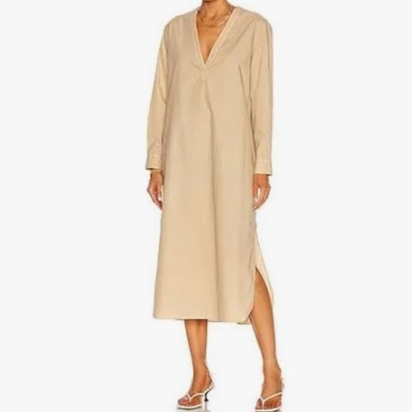 NILI LOTAN RAVEN Dress Size Small Cotton Poplin Midi Sand Beige LAGENLOOK - Picture 2 of 13